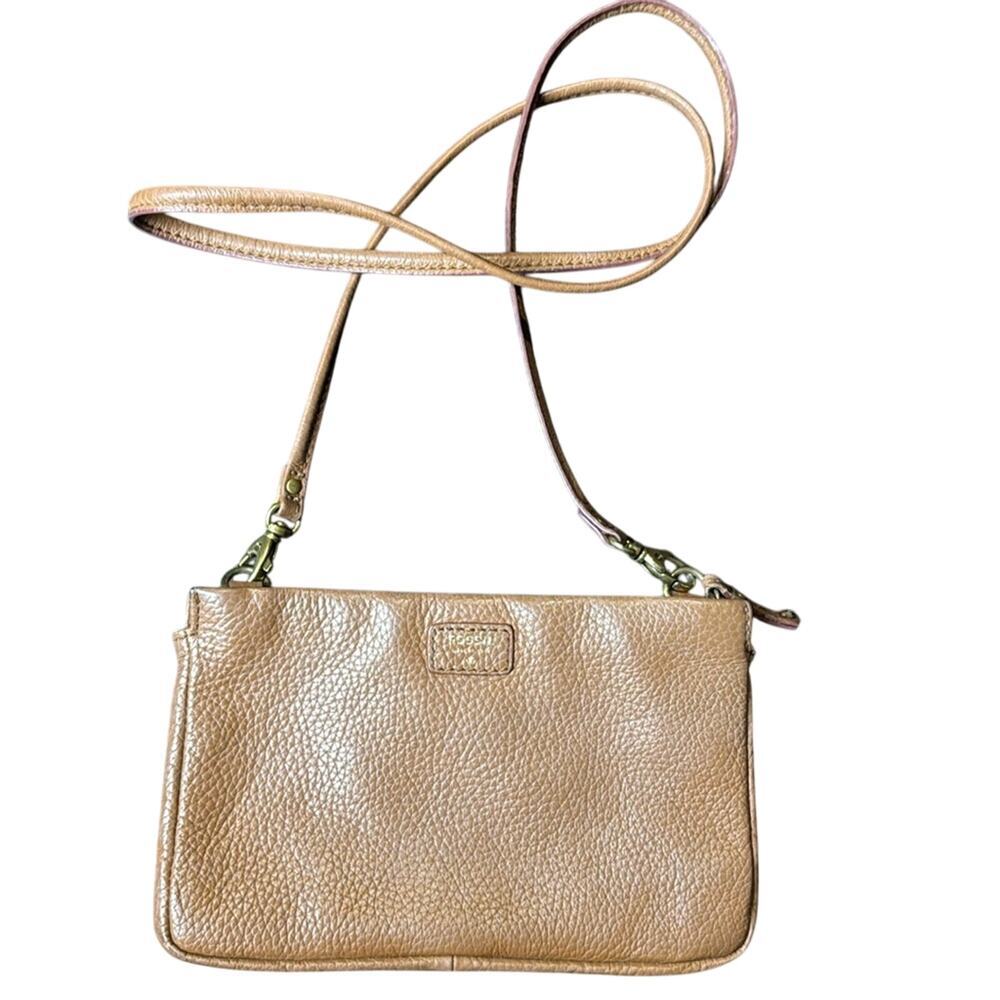 Fossil Chestnut Tan Small Cowhide Leather Crossbody Purse, zipper‎ close, 5 card